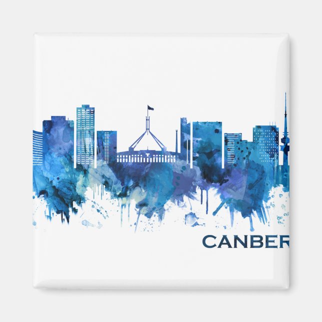Canberra Australien Skyline Blue Magnet (Framsidan)