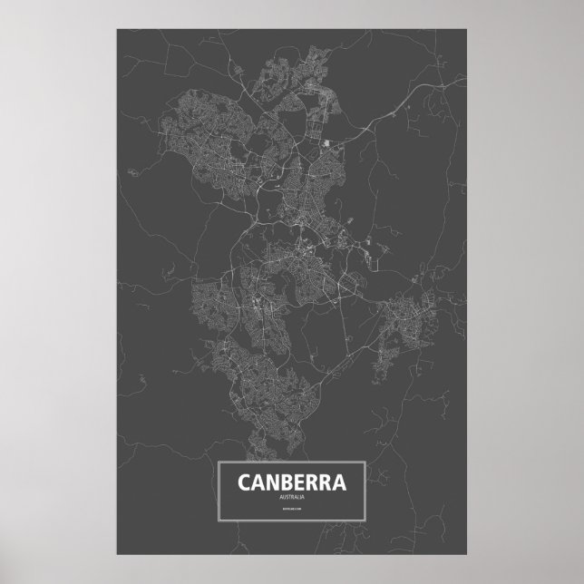 Canberra, Australien (vit på svart) Poster (Framsidan)