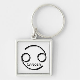 CANCER, Abstrakt utformning av Zodiac-signalen. Fyrkantig Silverfärgad Nyckelring