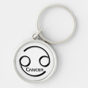 CANCER, Abstrakt utformning av Zodiac-signalen. Rund Silverfärgad Nyckelring