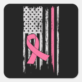 Cancer Awareness American Flagga Fyrkantigt Klistermärke
