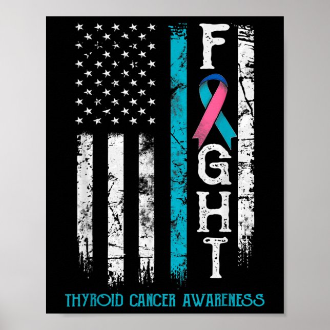 Cancer Awareness Blue Rosa Ribbon Fight Flagga Poster (Framsidan)