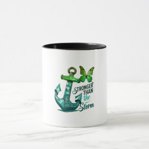 Cancer awareness breast phrase Stronger Than Storm Mugg
