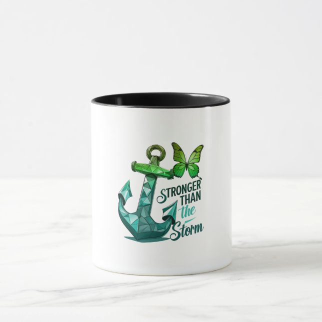 Cancer awareness breast phrase Stronger Than Storm Mugg (Center)