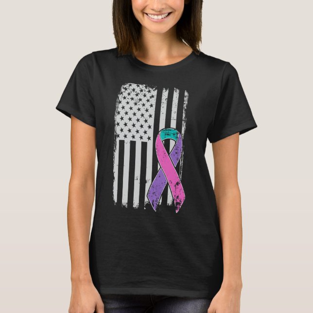 Cancer Awareness - Distress US American Flagga T Shirt (Framsida)
