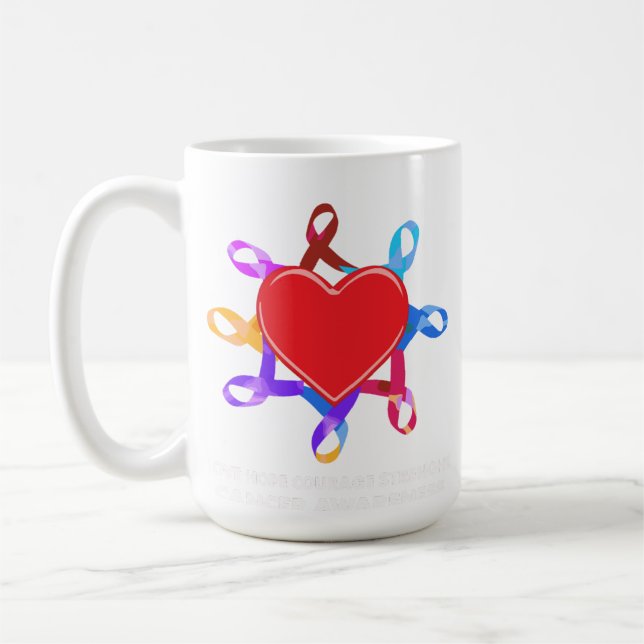 Cancer Awareness Heart Ribbon | Love Hope Courage  Kaffemugg (Vänster)