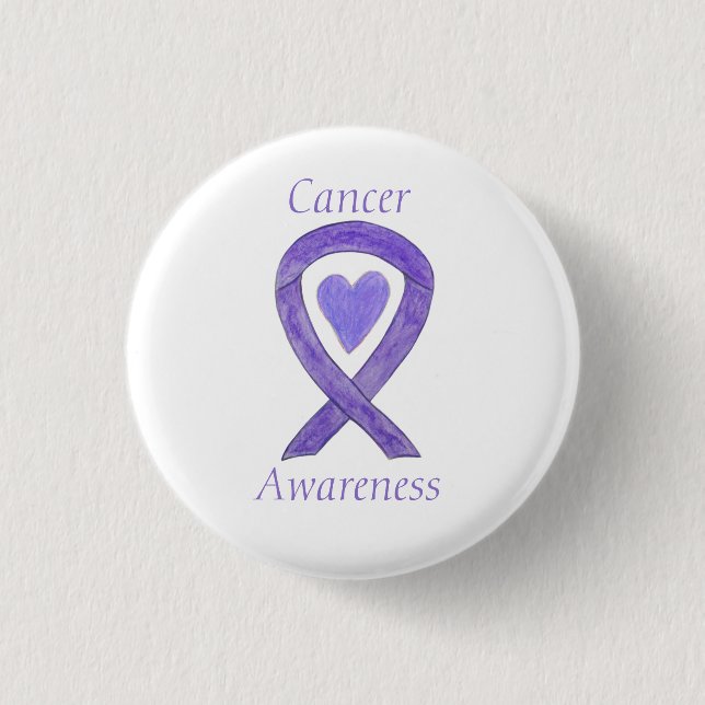Cancer Awareness Lavender Ribbon Heart Button Stif Knapp (Framsida)