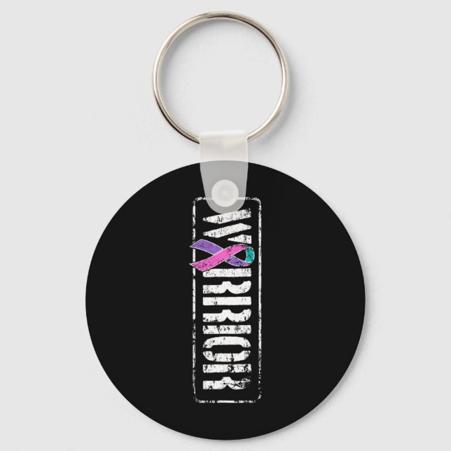 Cancer Awareness - Sideways Military Warrior Ribbo Nyckelring (Framsida)