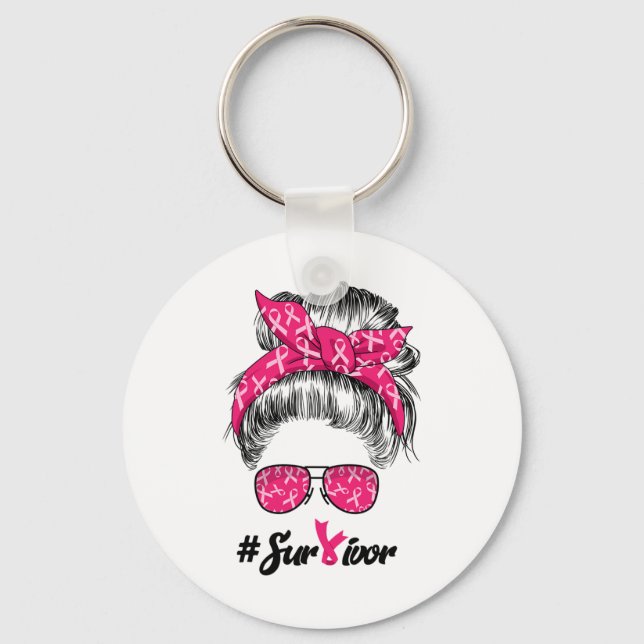 Cancer Awareness Warrior Tro Messy Bun Womens Nyckelring (Framsida)