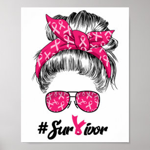 Cancer Awareness Warrior Tro Messy Bun Womens Poster