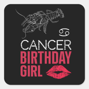 CANCER BIRTHDAY GIRL FYRKANTIGT KLISTERMÄRKE