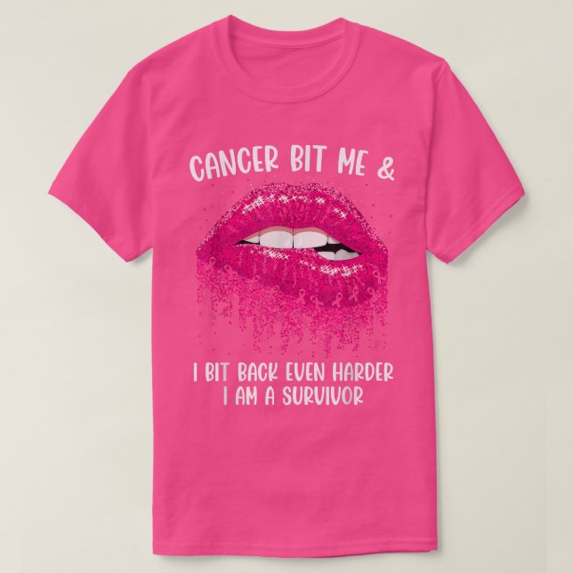 Cancer Bit Me Jag är en Survivor Biting Läppar Bre T Shirt (Design framsida)