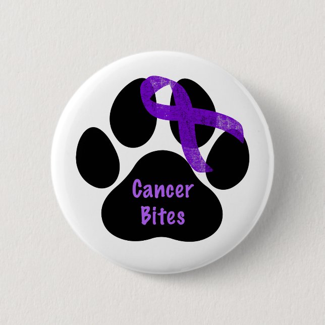 Cancer Bita Hund Tass Lila Ribbon Lymphoma Cancer Knapp (Framsida)