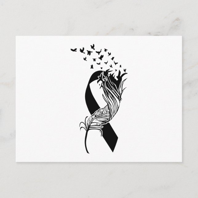 Cancer Black Ribbon Feather Birds Meddelande Vykort (Framsida)