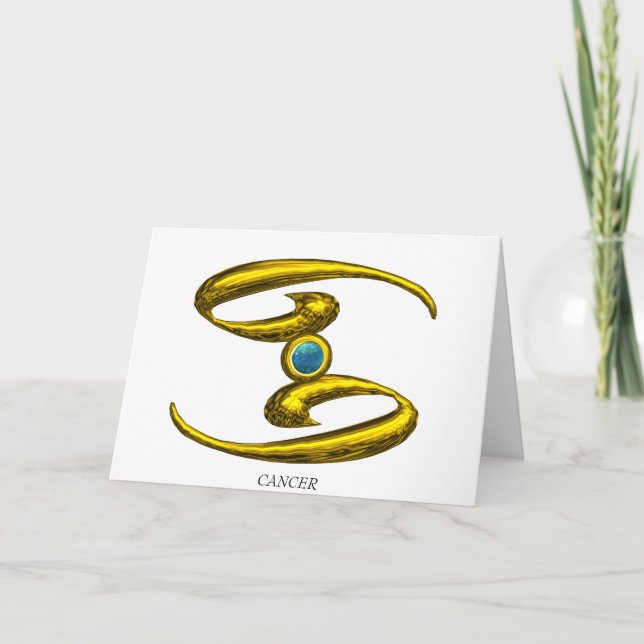 CANCER Blue Opal & Guld Zodiac Birthday Kort (Framsida)