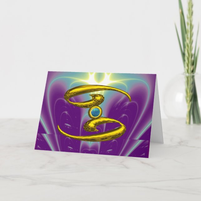 CANCER Blue Opal & Guld Zodiac Birthday Kort (Framsida)