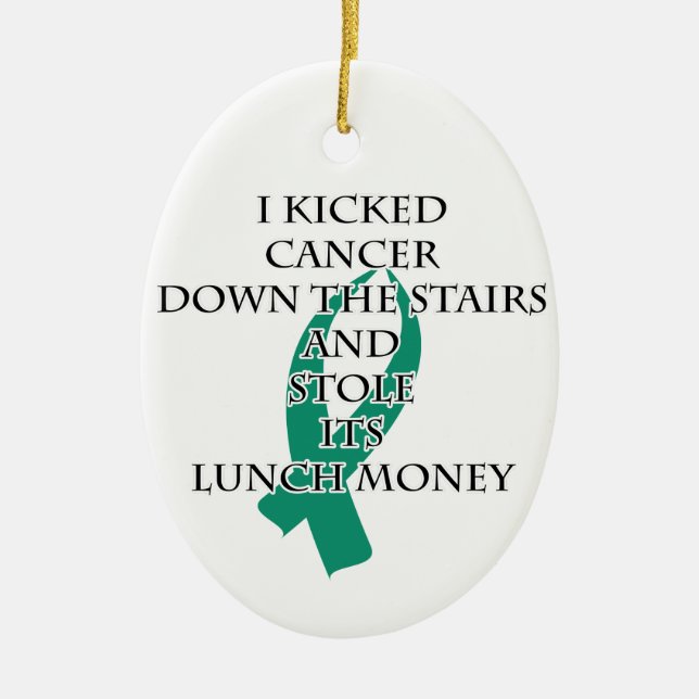 Cancer Bully (Teal Ribbon) Julgransprydnad Keramik (Framsidan)