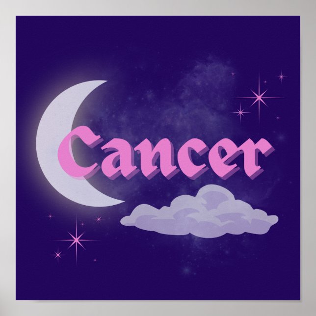 Cancer Celestial Måne Cloud Stars Astrology Art Poster (Framsidan)