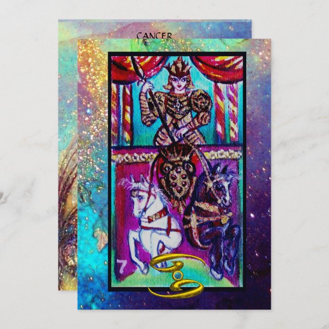 CANCER, CHARIOT TAROT ASTROLOGY ZODIAC BIRTHDAY KORT (Fram/baksida)