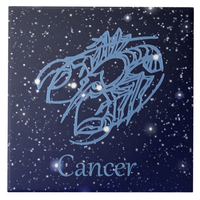 Cancer Constellation and Zodiac Sign med stjärnor Kakelplatta (Framsidan)