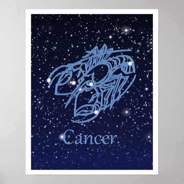 Cancer Constellation and Zodiac Sign med stjärnor Poster (Framsidan)