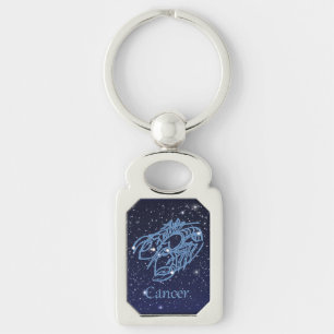 Cancer Constellation and Zodiac Sign med stjärnor Rektangulärt Silverfärgad Nyckelring