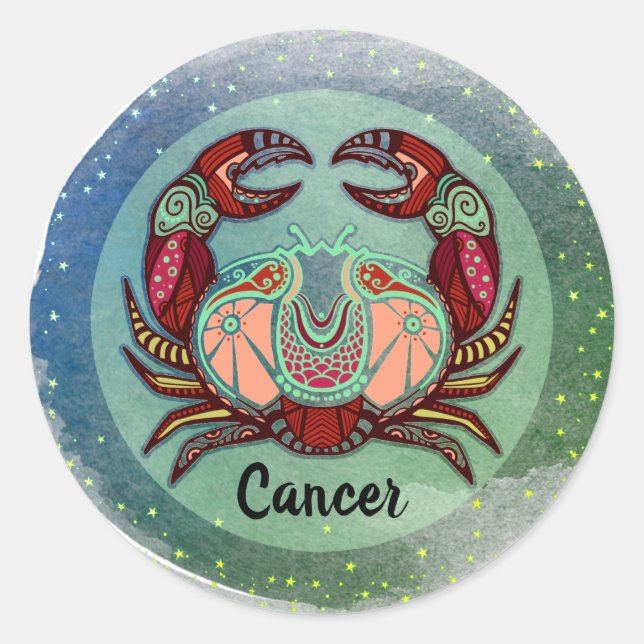 Cancer Crab Retro Badge Runt Klistermärke (Framsida)