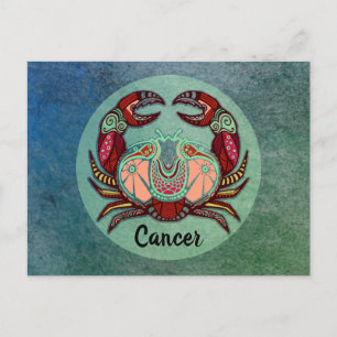 Cancer Crab Retro Badge Vykort
