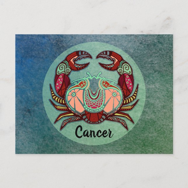 Cancer Crab Retro Badge Vykort (Framsida)