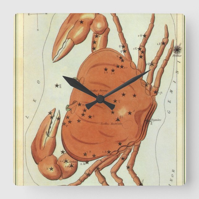 Cancer Crab Vintage Constellation, Uranias Spegel Fyrkantig Klocka (Framsida)