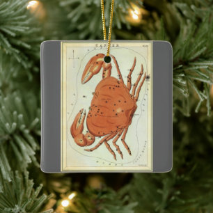 Cancer Crab Vintage Constellation, Uranias Spegel Julgransprydnad Keramik