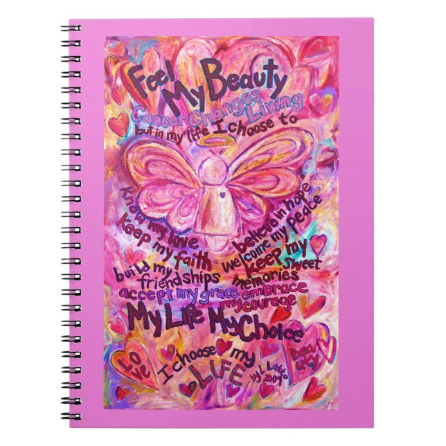 Cancer Dikt Rosa Angel Art Notebook Journal Anteckningsbok (Framsidan)