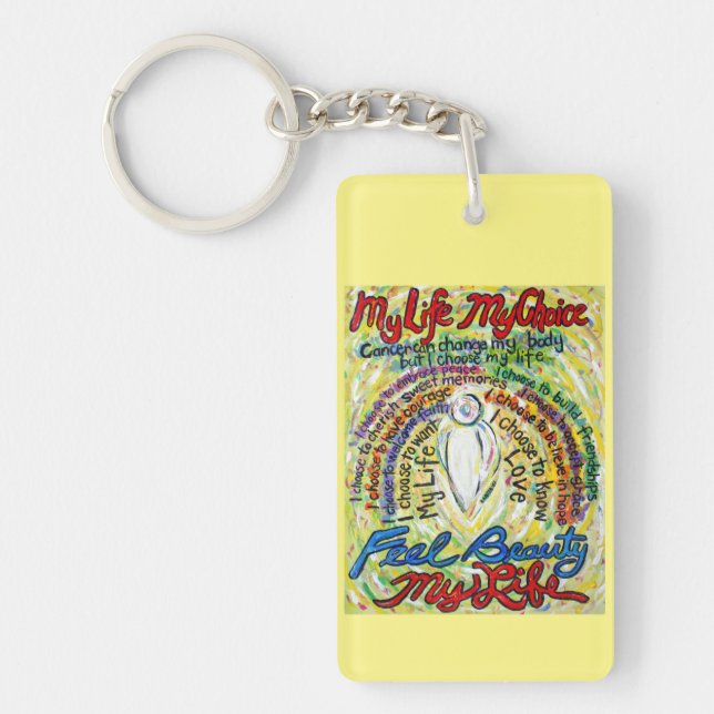Cancer Dikt White Guardian Angel Pendant Keychain (Framsidan)