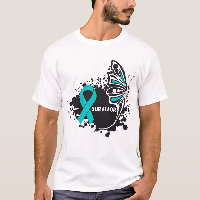Cancer för abstrakt fjäril för överlevande Ovarian Tee (Framsida)