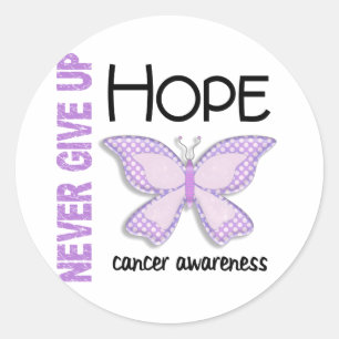 Cancer ger aldrig upp hoppfjäril 4,1 runt klistermärke