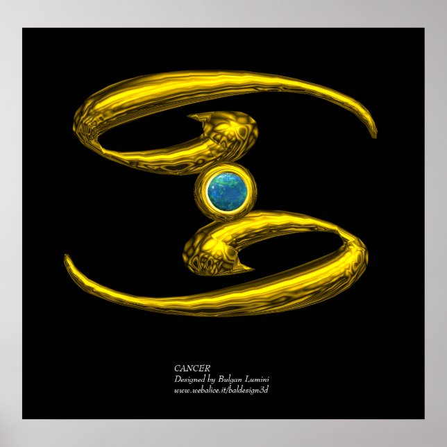CANCER/ GULD ZODIAC BIRTHDAY-TECKEN POSTER (Framsidan)
