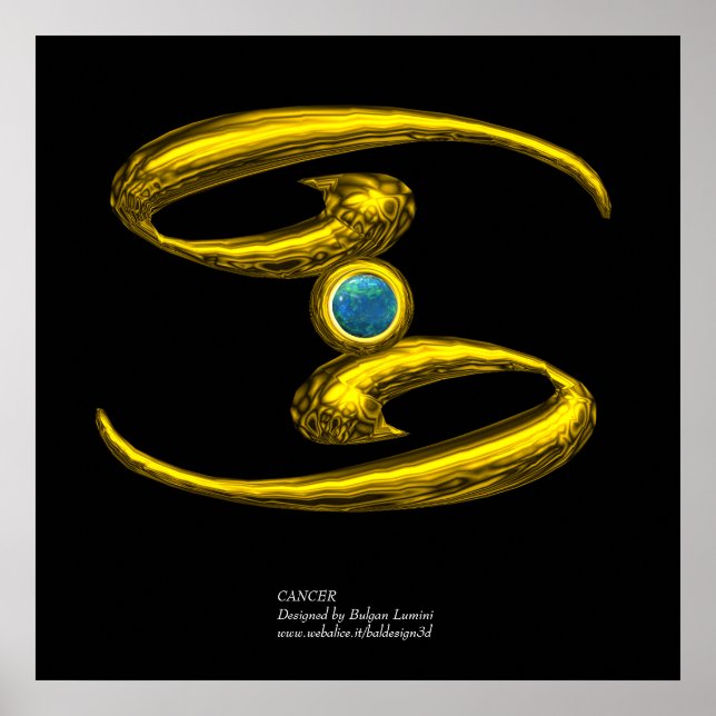 CANCER/ GULD ZODIAC BIRTHDAY-TECKEN POSTER (Framsidan)