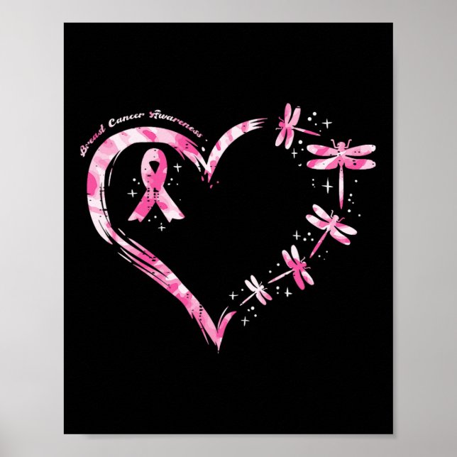 Cancer Heart Dragonflies Medvetenhet Kvinnor Kids  Poster (Framsidan)