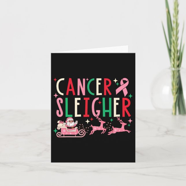 Cancer Jul Rosa Ribbon Santa Sleigh Reindeer Kort (Framsida)