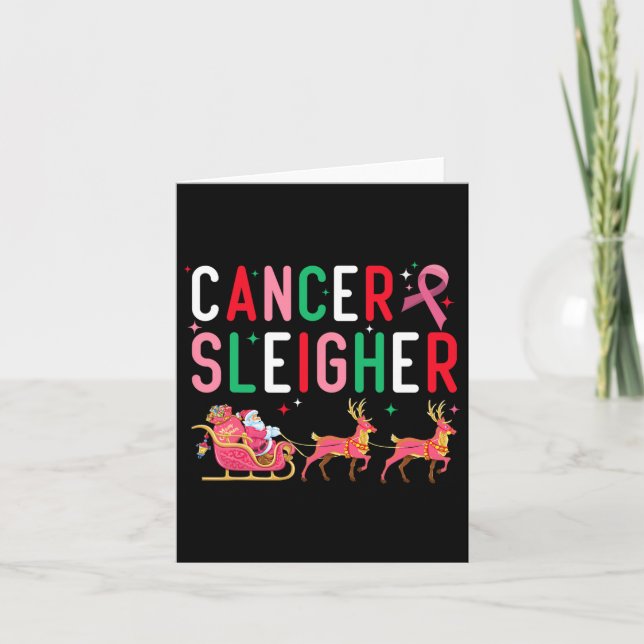 Cancer Jul Rosa Ribbon Santa Sleigh Reindeer Kort (Framsida)