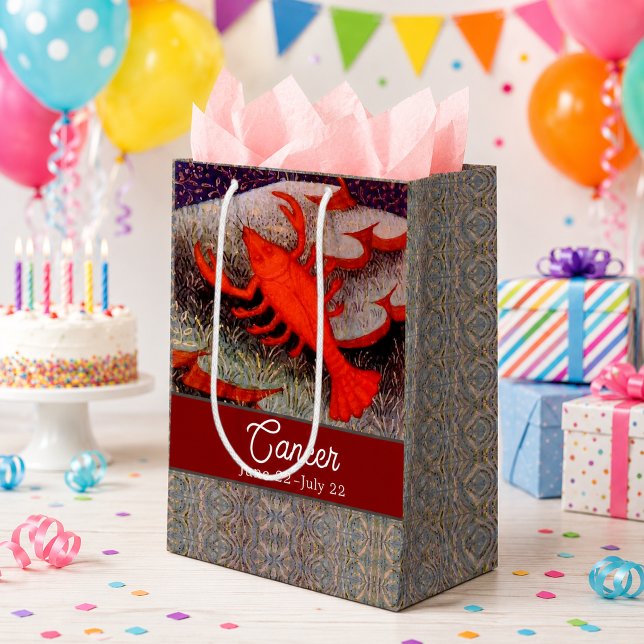 Cancer Kräftan Zodiakens Födelsedagsfirande (Cancer the Crab Zodiac Sign Birthday Party Medium Gift Bag)
