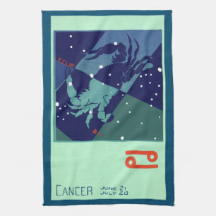 Cancer Kräftans Stjärnbild Vintage Zodiak Astrolog Kökshandduk
