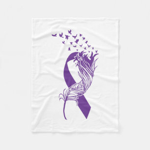Cancer Lila Ribbon Feather Birds Fleecefilt