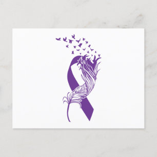 Cancer Lila Ribbon Feather Birds Meddelande Vykort