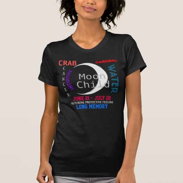 Cancer Måne Child Zodiac Typography T Shirt (Framsida)