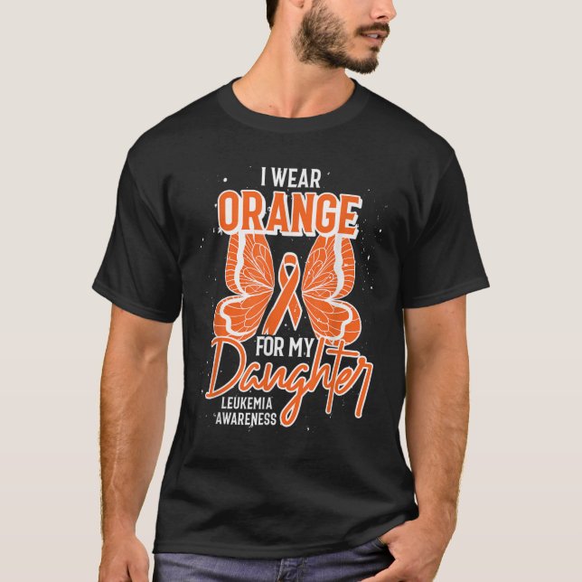 Cancer Orange Ribbon Butterfly Daughter Leukemia A T Shirt (Framsida)