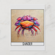Cancer penna färgrik doodle konst vykort