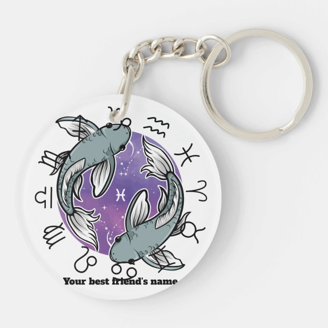 Cancer Pisces Zodiac Acrylic Keychain (Baksidan)
