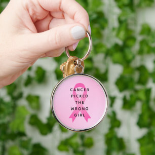 Cancer Plockade fel Rosa för flickor Rund Silverfärgad Nyckelring