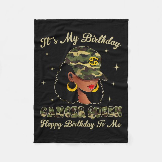 Cancer Queen Loc'd Black Woman Camo Cap Zodiac Sig Fleecefilt (Framsidan)